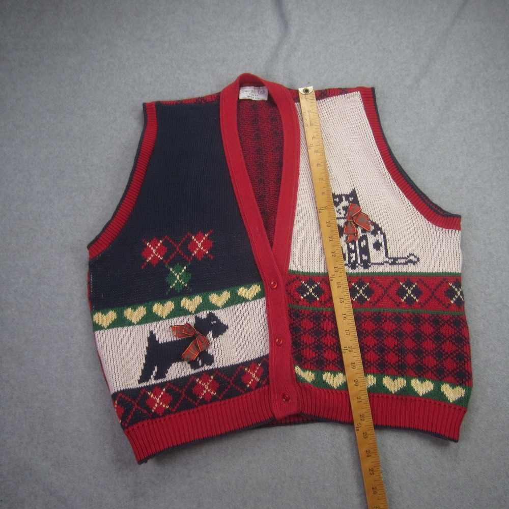 Sweater Loft Vest Women 1X Red Multi Ugly Christmas Sweater Dog Cat Fair Isle - Picture 8 of 12